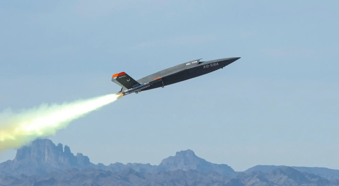 An XQ-58A Valkyrie launches at the U.S. Army Yuma Proving Ground in 2020.&nbsp;<em>U.S. Air Force/SSgt. Joshua King</em>