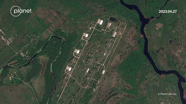 Before and after satellite imagery showing the mass devastation at the site. <em>PHOTO © 2023 PLANET LABS INC. ALL RIGHTS RESERVED. REPRINTED BY PERMISSION</em>