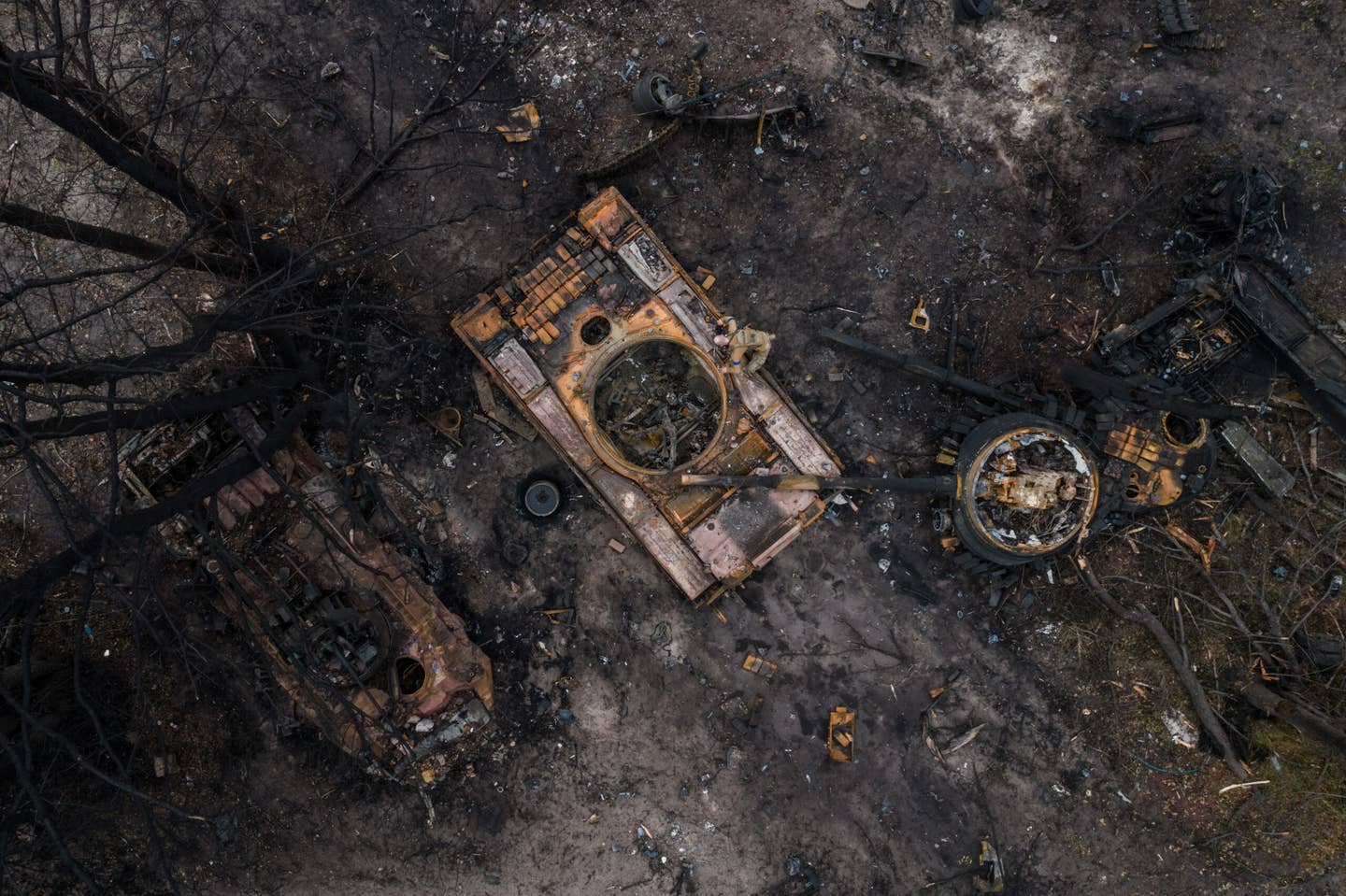 Destroyed Russian military equipment in the center of Izyum, Ukraine, on September 14, 2022. (Photo by Wojciech Grzedzinski/For The Washington Post via Getty Images)