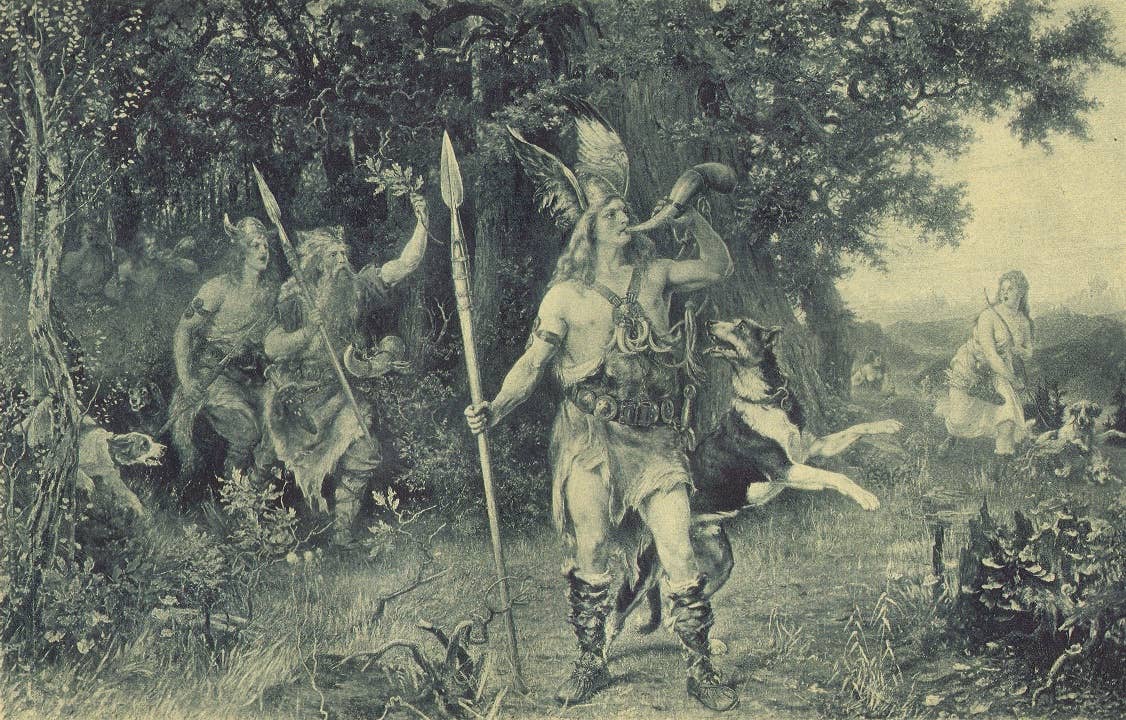 19th century illustration of Arminius rallying the Cherusci against Roman forces.<em> Danno via Wikimedia Commons</em>