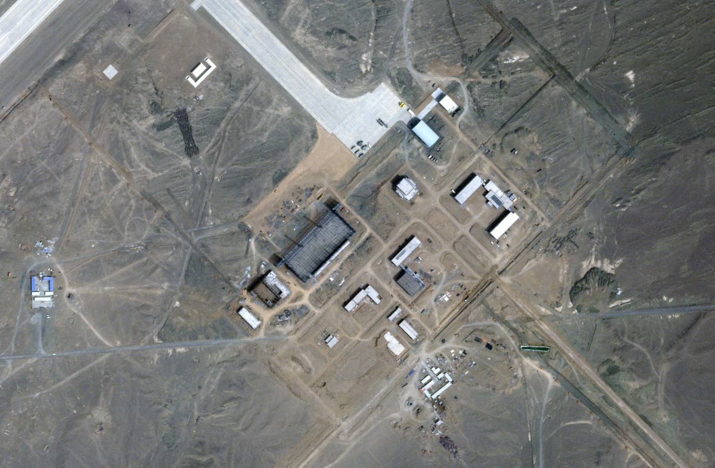 A close-up of construction work at the facility near Lop Nor. <em>PHOTO © 2022 PLANET LABS INC. ALL RIGHTS RESERVED. REPRINTED BY PERMISSION</em>