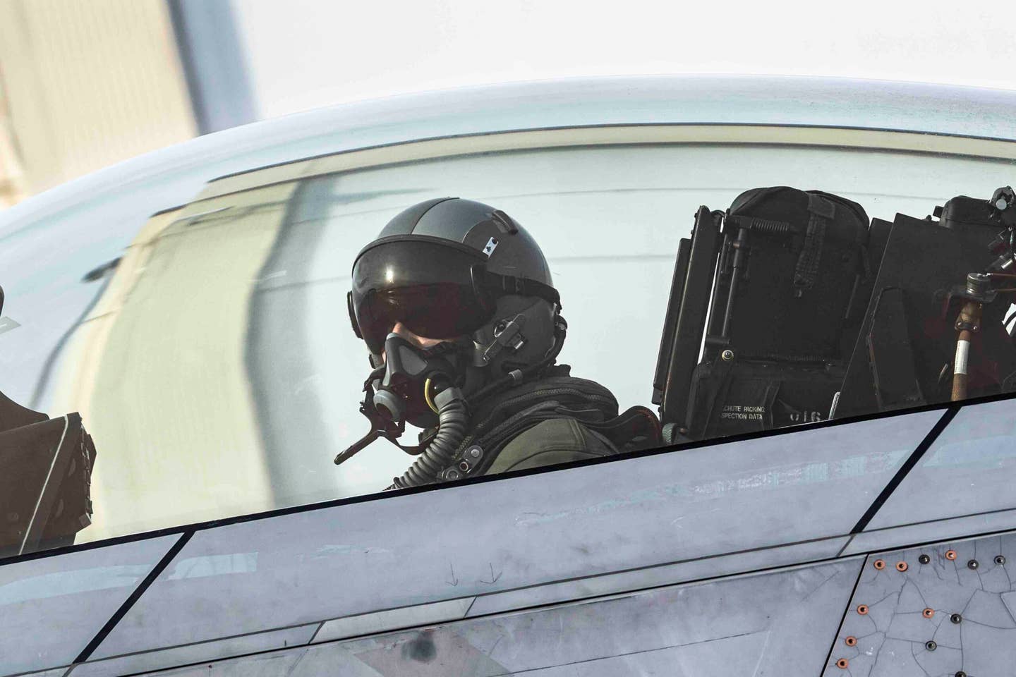 U.S. Air Force Lt. Col. Philip Johnson, a functional check flight pilot assigned to the 514th Flight Test Squadron at Hill Air Force Base, Utah, prepares to conduct the functional check flight. <em>U.S. Air Force photo by Airman 1st Class J. Michael Peña</em>