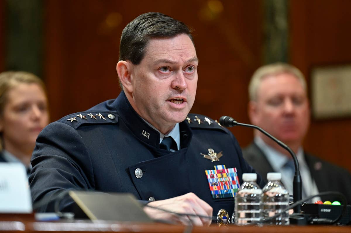 Chief of Space Operations Gen. Chance Saltzman testifies before the Senate Appropriations Subcommittee on Defense in April 2023. <em>USAF</em>