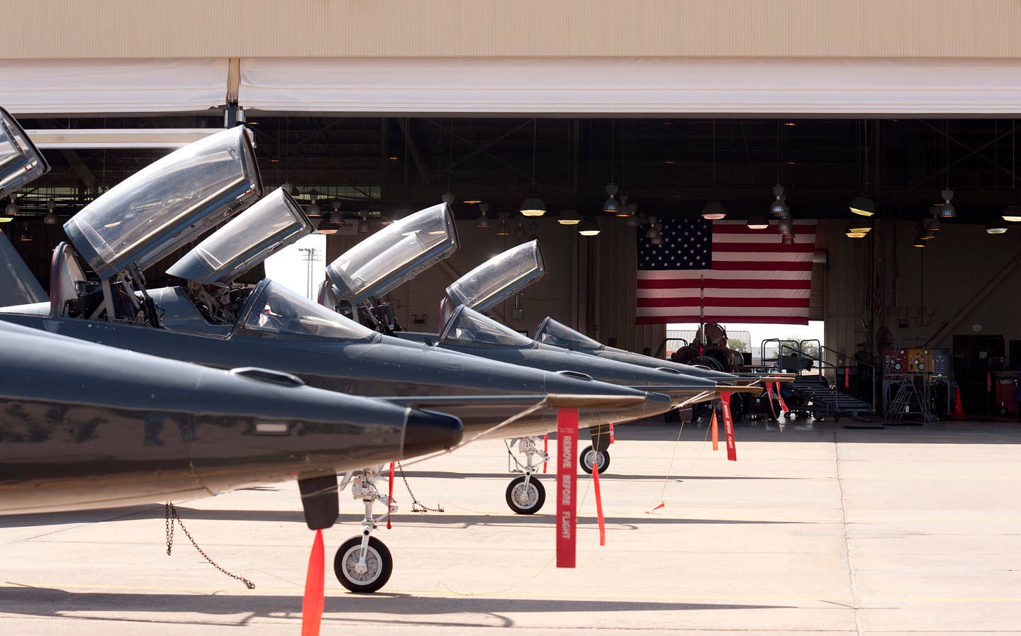 The 80th Flying Training Wing, T-38’s Talon aligned in a row outside the maintenance hangar at Sheppard Air Force Base, Texas, on Aug. 26, 2014. The Euro-NATO Joint Jet Pilot Training program is the world's only multi-nationally manned and managed flying training program. There are 13 NATO countries which participate in the 55-week program, flying the T-6 Texan II and the T-38C Talon. (U.S. Air Force Photo by Danny Webb/Released)
