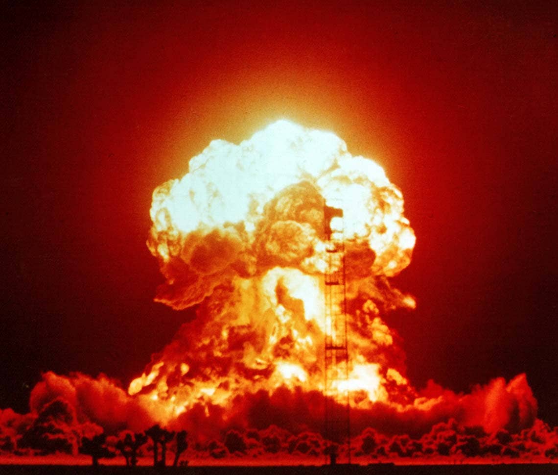 Nuclear fireball pictured on April 18, 1953, at the&nbsp;Nevada Test Site, as part of the&nbsp;Operation Upshot–Knothole&nbsp;nuclear test series. <em>National Nuclear Security Administration via Wikimedia Commons</em>