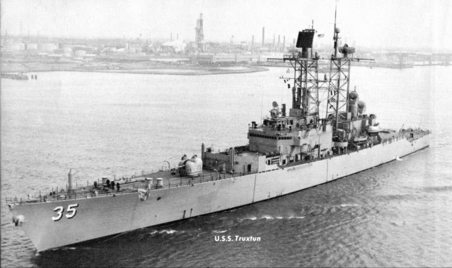USS <em>Truxtun</em> (DLGN-35) before commissioning in May of 1967. This warship was redesignated as a nuclear-powered cruiser (CGN) in 1975. <em>Official U.S. Navy photo</em>