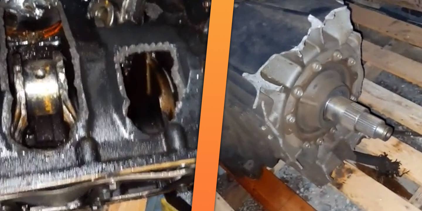 Over-Revved Truck Engine Sends Every Piston Through the Block, Obliterates Transmission