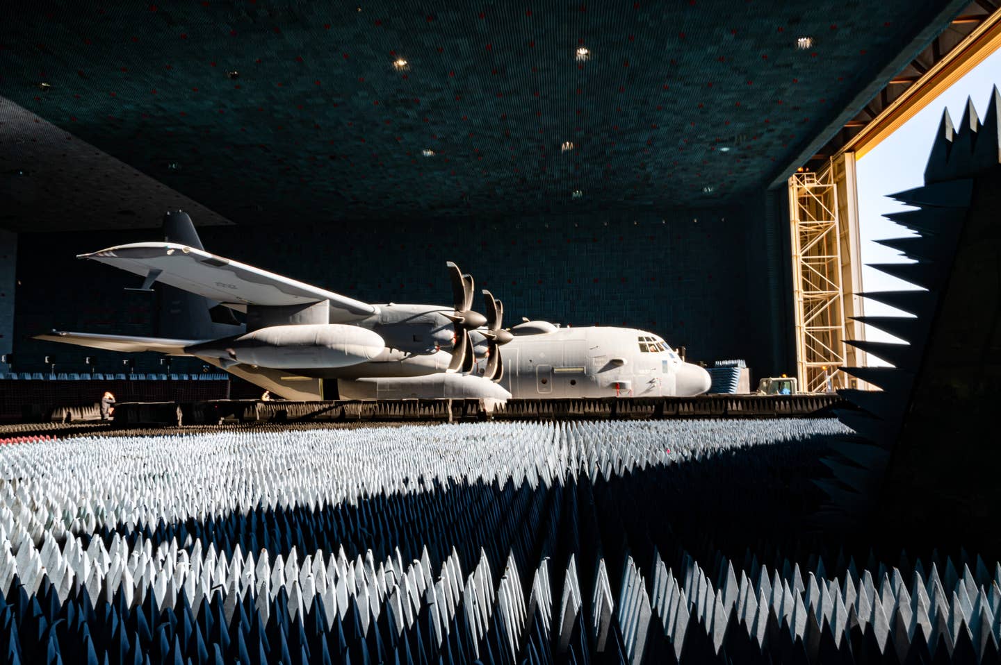 An AC-130J in the anechoic chamber at Edwards AFB. (USAF)