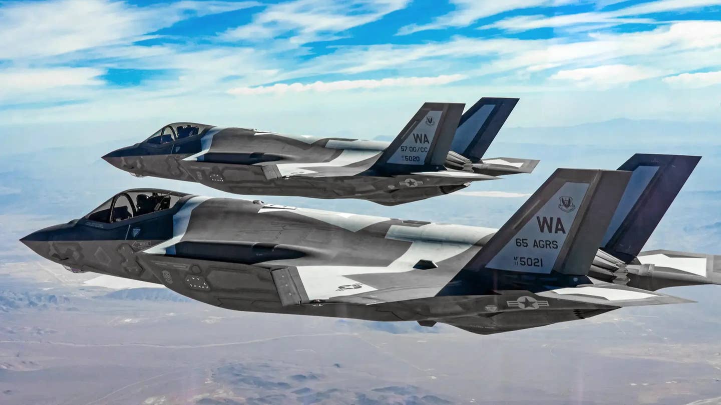 A pair of the 65th Aggressor Squadron's F-35A Joint Strike Fighters. <em>USAF</em>