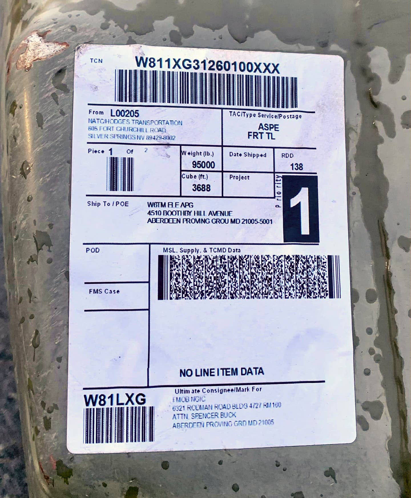 A shipping label on the tank shows that it came from the National Automotive Test Center in Nevada and is bound for the Aberdeen Proving Ground in Maryland. (Courtesy Dave Trojan)