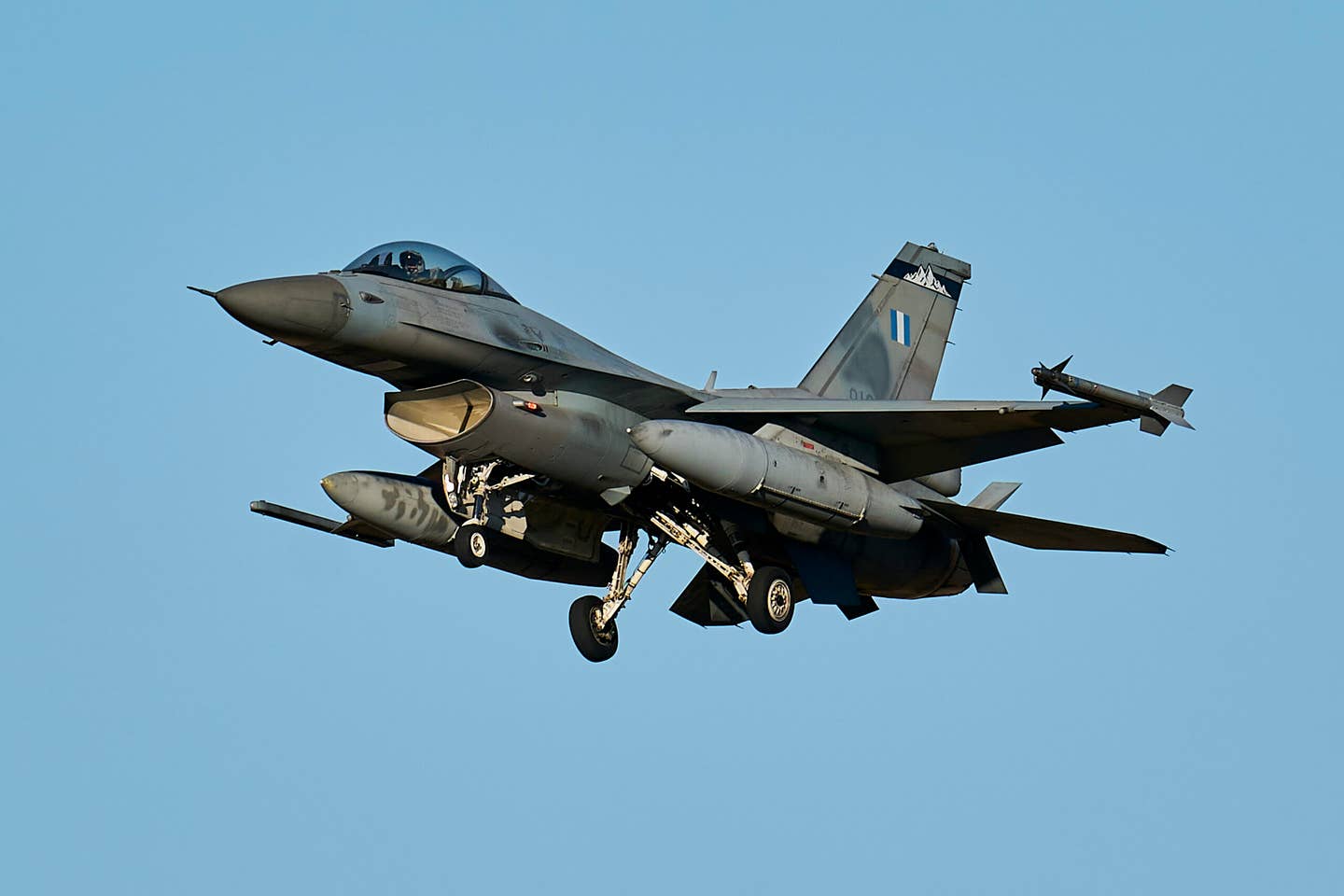 A Hellenic Air Force F-16 during one of the NATO Tactical Leadership Program (TLP) courses in Spain. <em>Photo By A. Perez Meca/Europa Press via Getty Images</em>