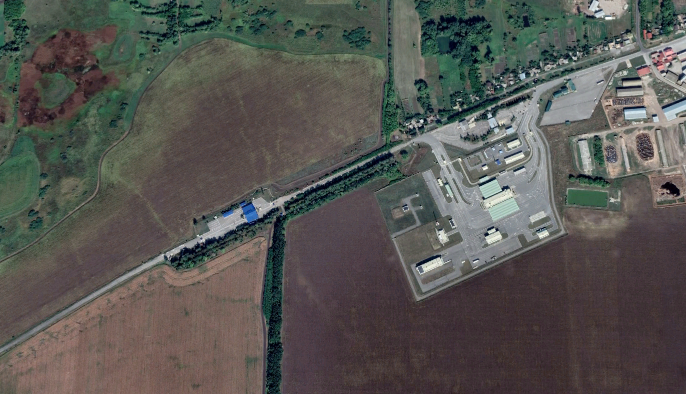 The Grayvoron checkpoint, on the Ukrainian border, the scene of the Su-34 strike. <em>Google Earth</em>