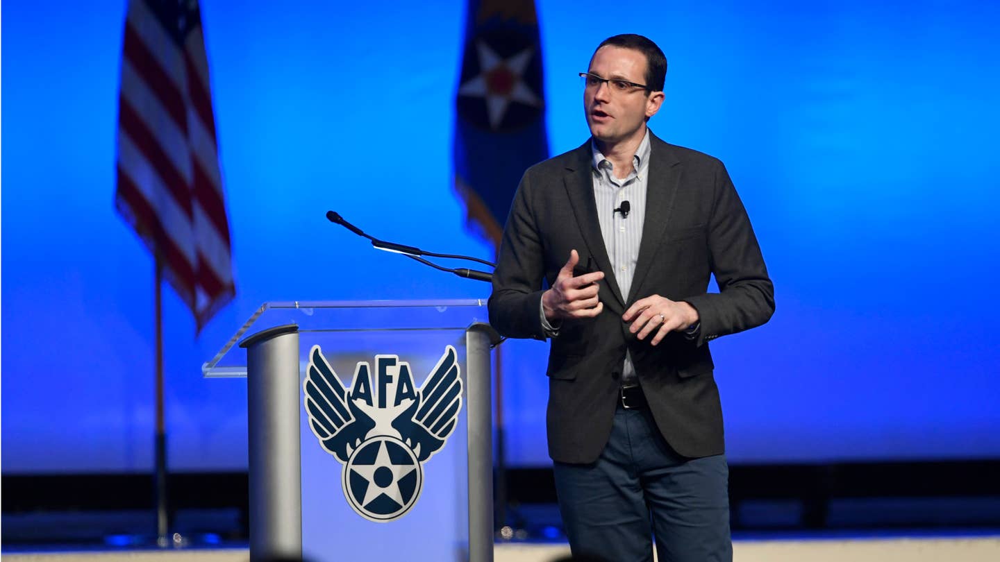 Will Roper, then-assistant secretary of the Air Force for Acquisition, Technology, and Logistics, speaks at the annual Air Force Association (now the Air &amp; Space Forces Association) conference in Washington, D.C. in 2019. <em>USAF</em>