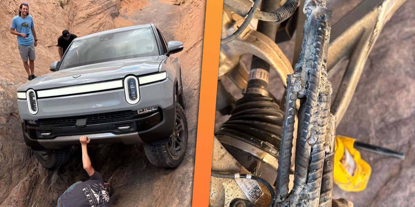 Sketchy Rivian Trail Fix Proves Even an EV Can Be Rescued With Some Welded Rebar