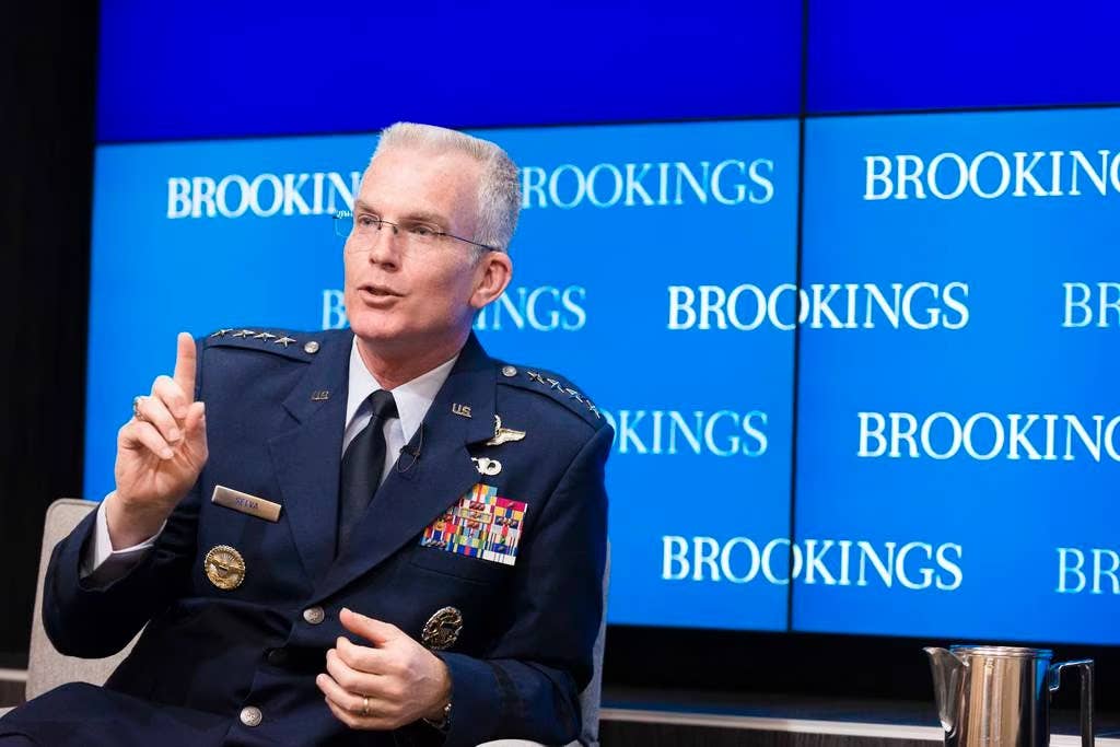 Now-retired U.S. Air Force Gen. Paul Selva speaks at the Brooking Institution in 2016. <em>DOD</em>