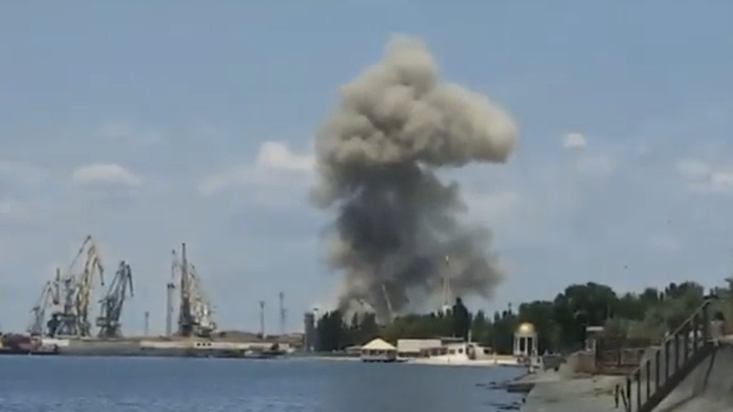 The Azov Sea port city of Berdyansk was struck again Friday.