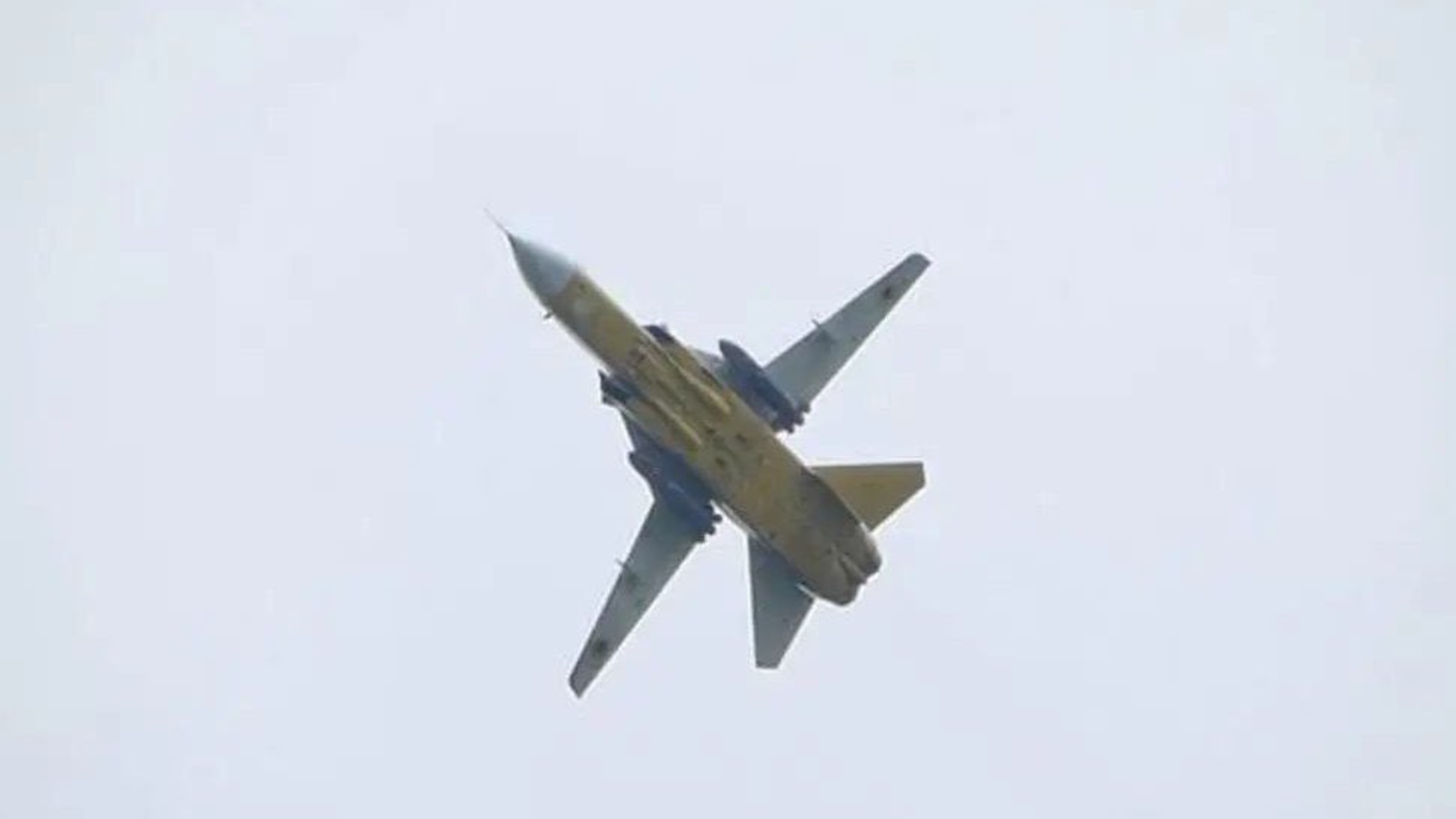 A Ukrainian Su-24M "Fencer" carrying two Storm Shadow cruise missiles in early June. (via Twitter)