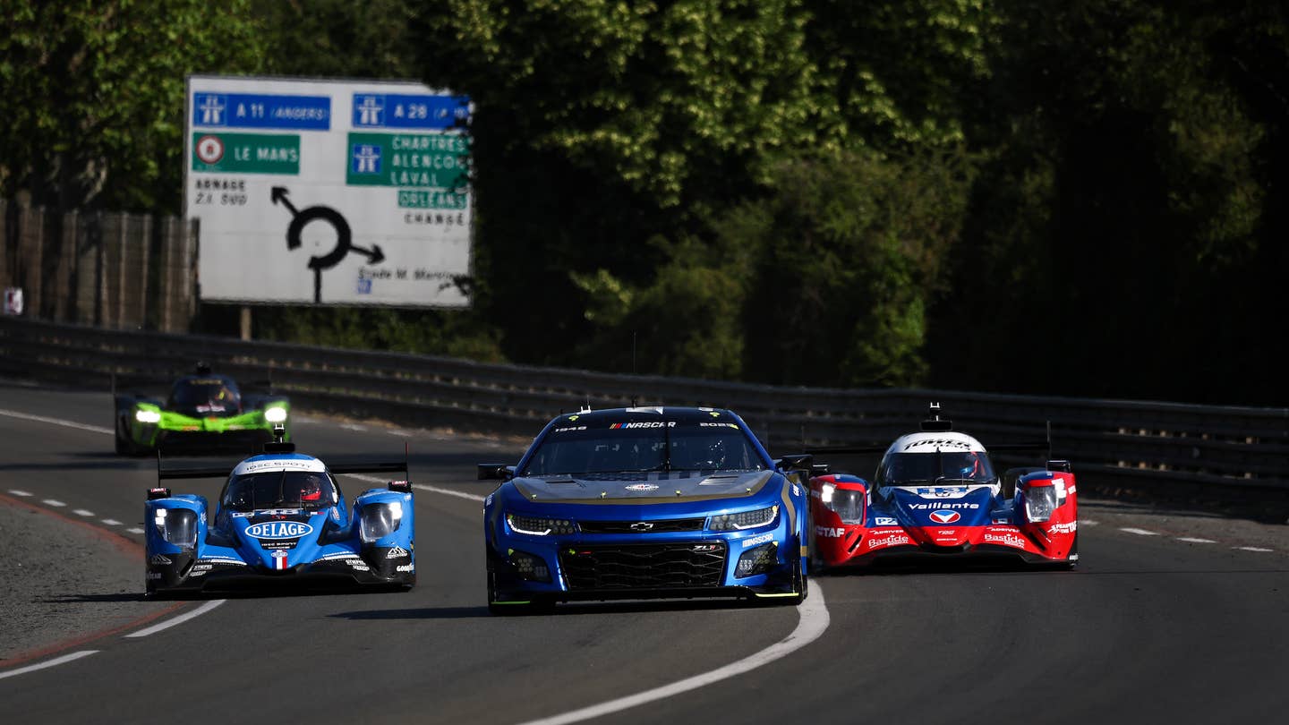 LE MANS, FRANCE - JUNE 4: The #24 Hendrick Motorsports Chevrolet Camaro ZL1 of of Jimmie Johnson, Mike Rockenfeller, and Jenson Button in action at the Le Mans Test on June 4, 2023 in Le Mans, France. (Photo by James Moy Photography/Getty Images)