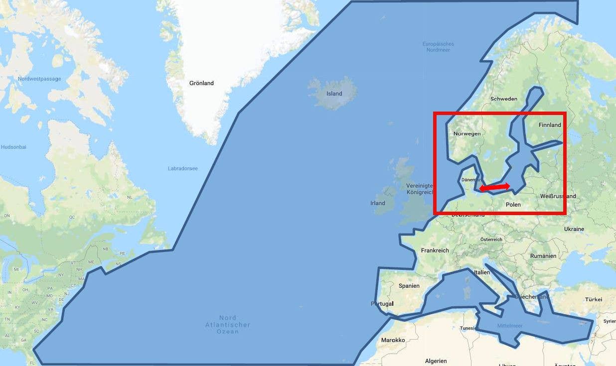 Operational area of the Baltic Sea.<em> Source: Submarine Training Center</em>