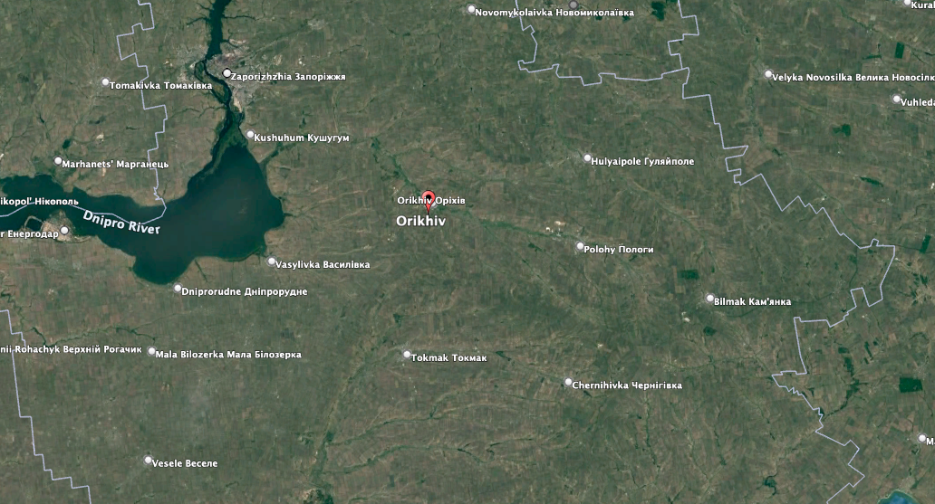 The area around Orikhiv and Tokmak is a key gateway toward Crimea. (Google Earth image)
