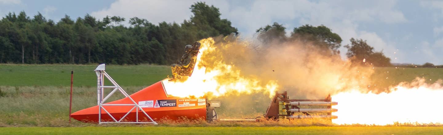 The moment of ejection during one of the rocket sled tests for the Flying Technology Demonstrator. <em>BAE Systems</em>