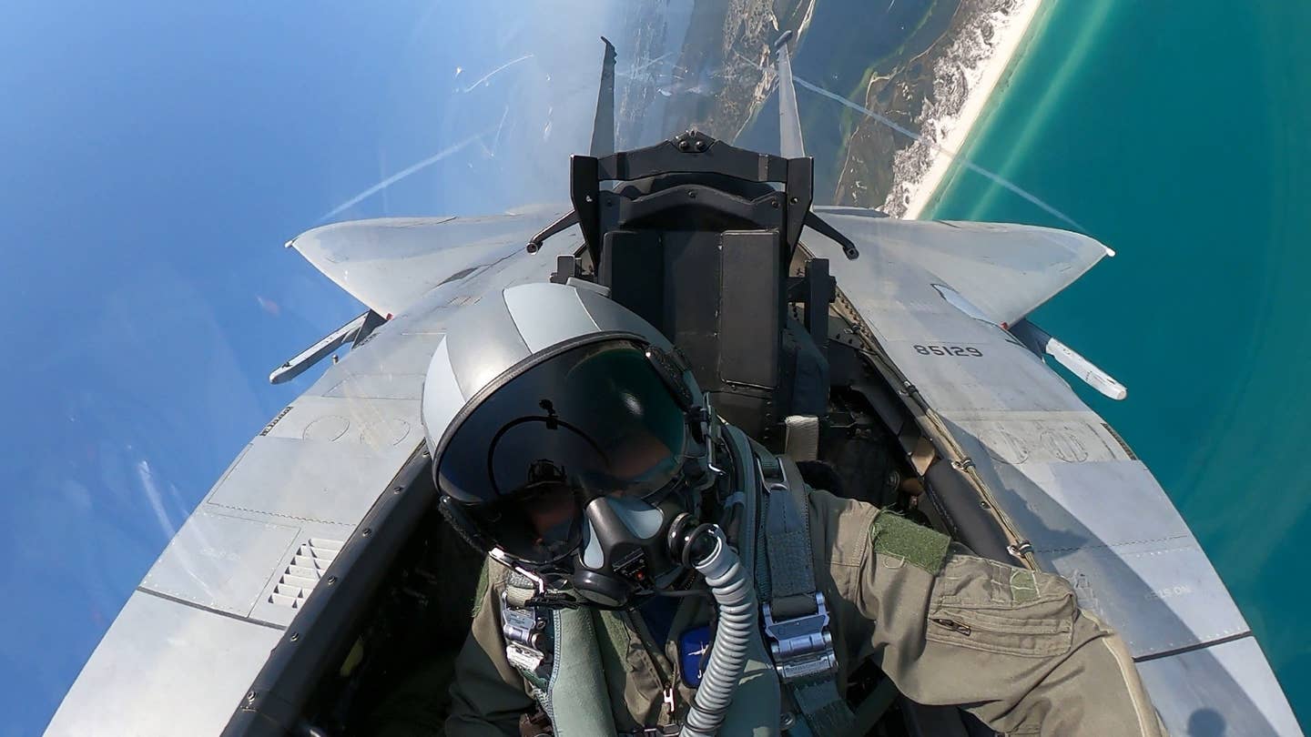 Climbing out of Tyndall in the back of the F-15D chase. <em>Jamie Hunter</em>