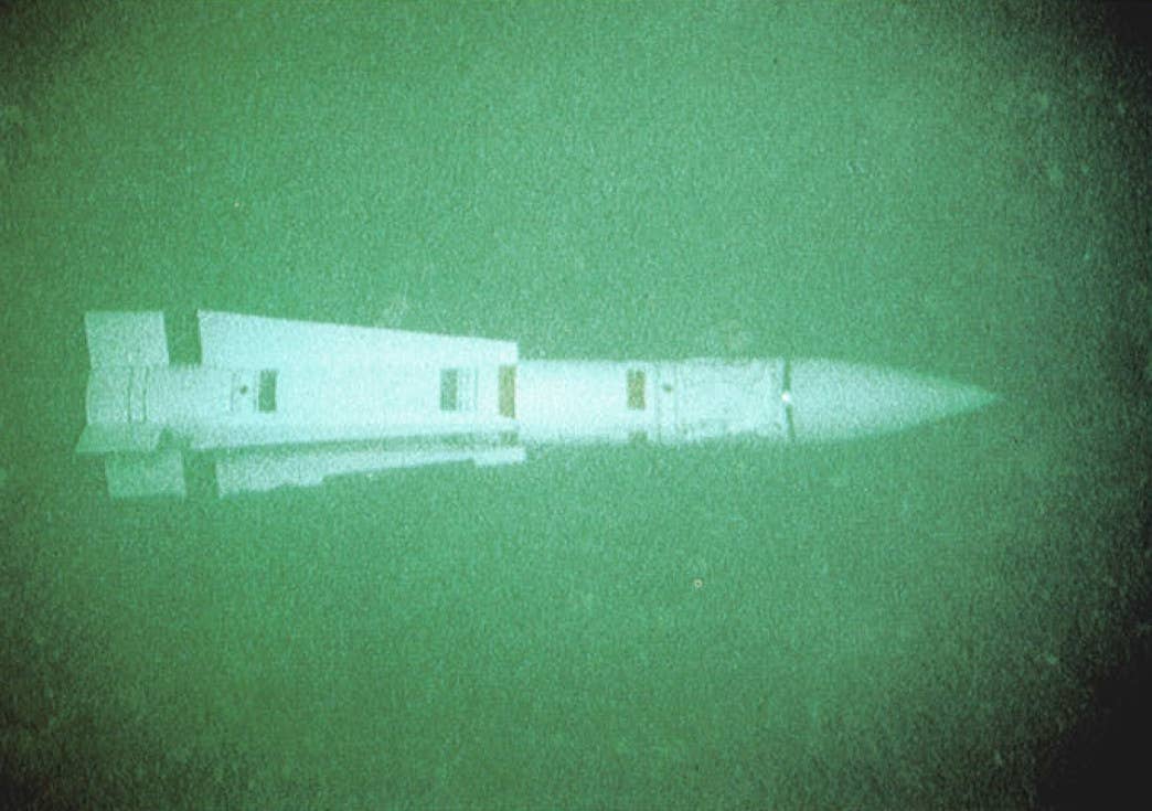 A picture of the AIM-54 missile that NR-1 recovered in 1976 after the F-14 Tomcat it was loaded into fell off the aircraft carrier&nbsp;USS&nbsp;<em>John F. Kennedy</em>.