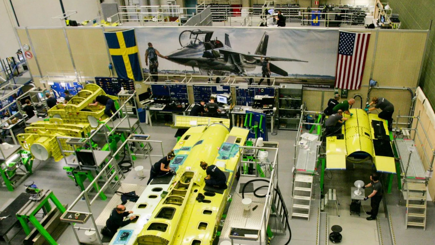 Production of aft fuselage sections for the T-7A by Saab at Linköping in Sweden. <em>Saab</em><br>