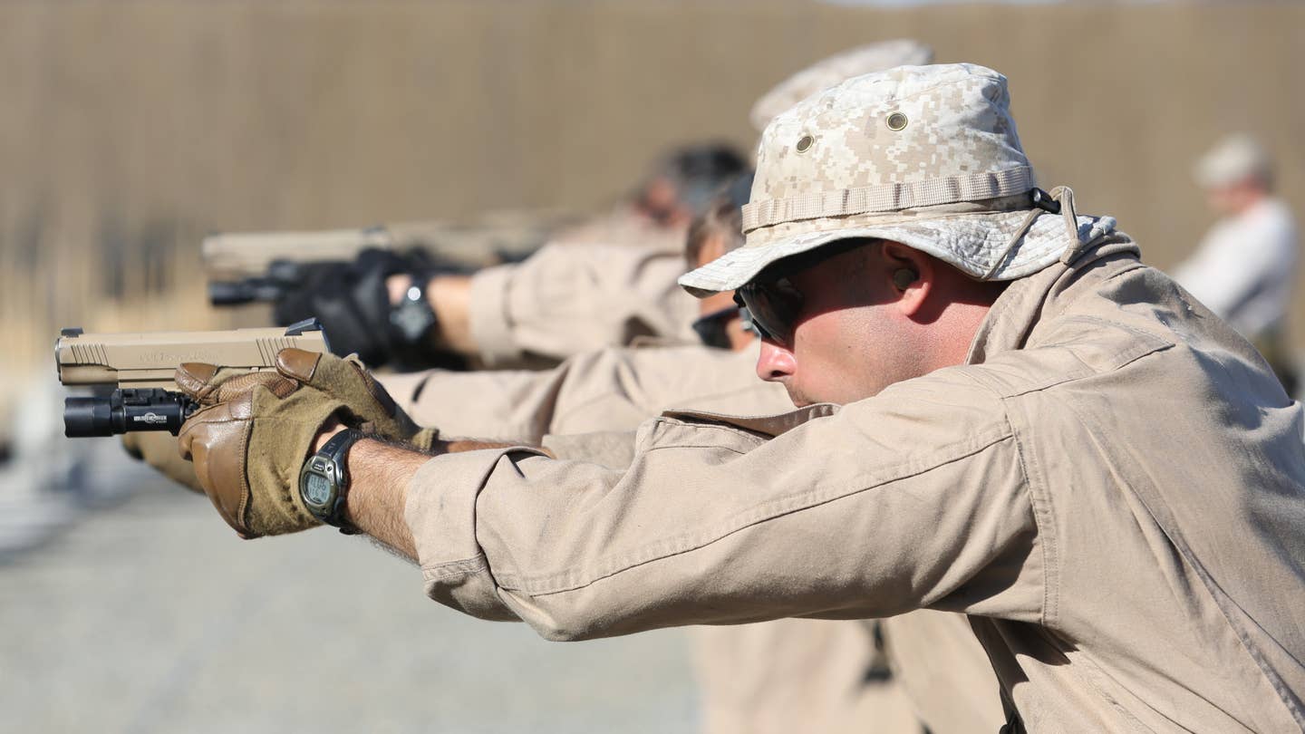 US Marines train with M45A1 pistols. <em>USMC</em>