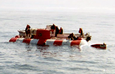 The Russian deep-submergence rescue vehicle <em>AS-28</em> after surfacing in the Bering Sea. <em>Wikimedia Commons</em>