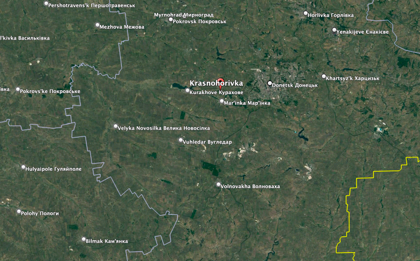 Ukraine has made progress around the old line of control near Krasnohorivka, according to the U.K. Defense Ministry. (Google Earth image)