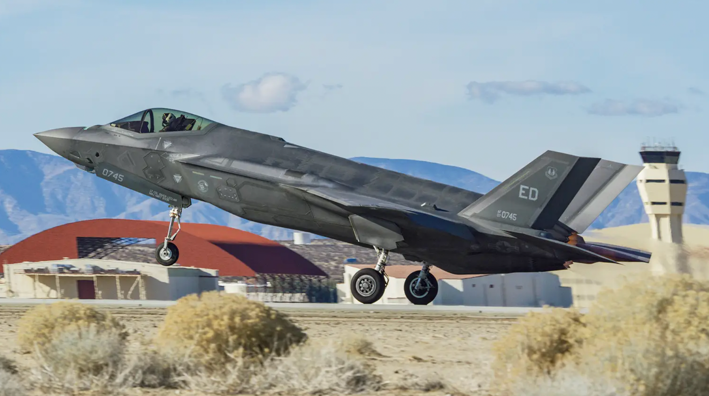 An F-35A from the Integrated Test Force takes off from Edwards Air Force Base for the first time in the new <a href="https://www.thedrive.com/the-war-zone/f-35-has-flown-with-its-new-computer-backbone-for-the-first-time">Technology Refresh 3</a>, or TR-3, configuration, in January this year. <em>U.S. Air Force/Edwards Air Force Base</em>
