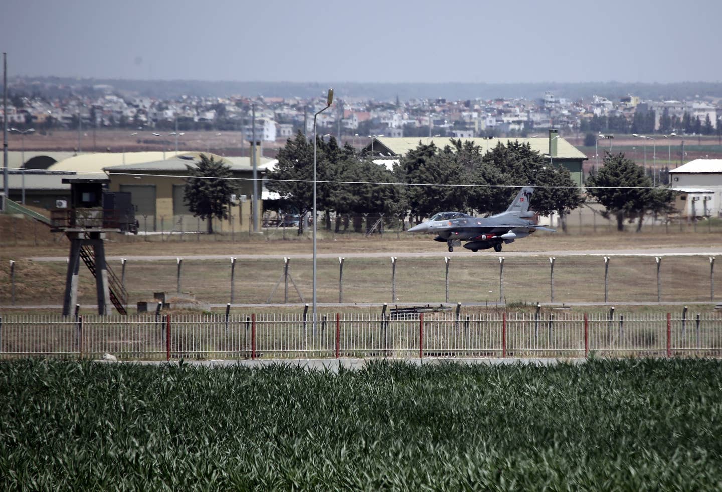 A Turkish Air Force F-16 operates from Incirlik Air Base in the southern province of Adana in July 2015. At the time, Turkish jets were conducting airstrikes on the ISIS terrorist group in Syria as well as the PKK in Iraq, according to Ankara. <em>Photo by Ibrahim Erikan/Anadolu Agency/Getty Images</em>