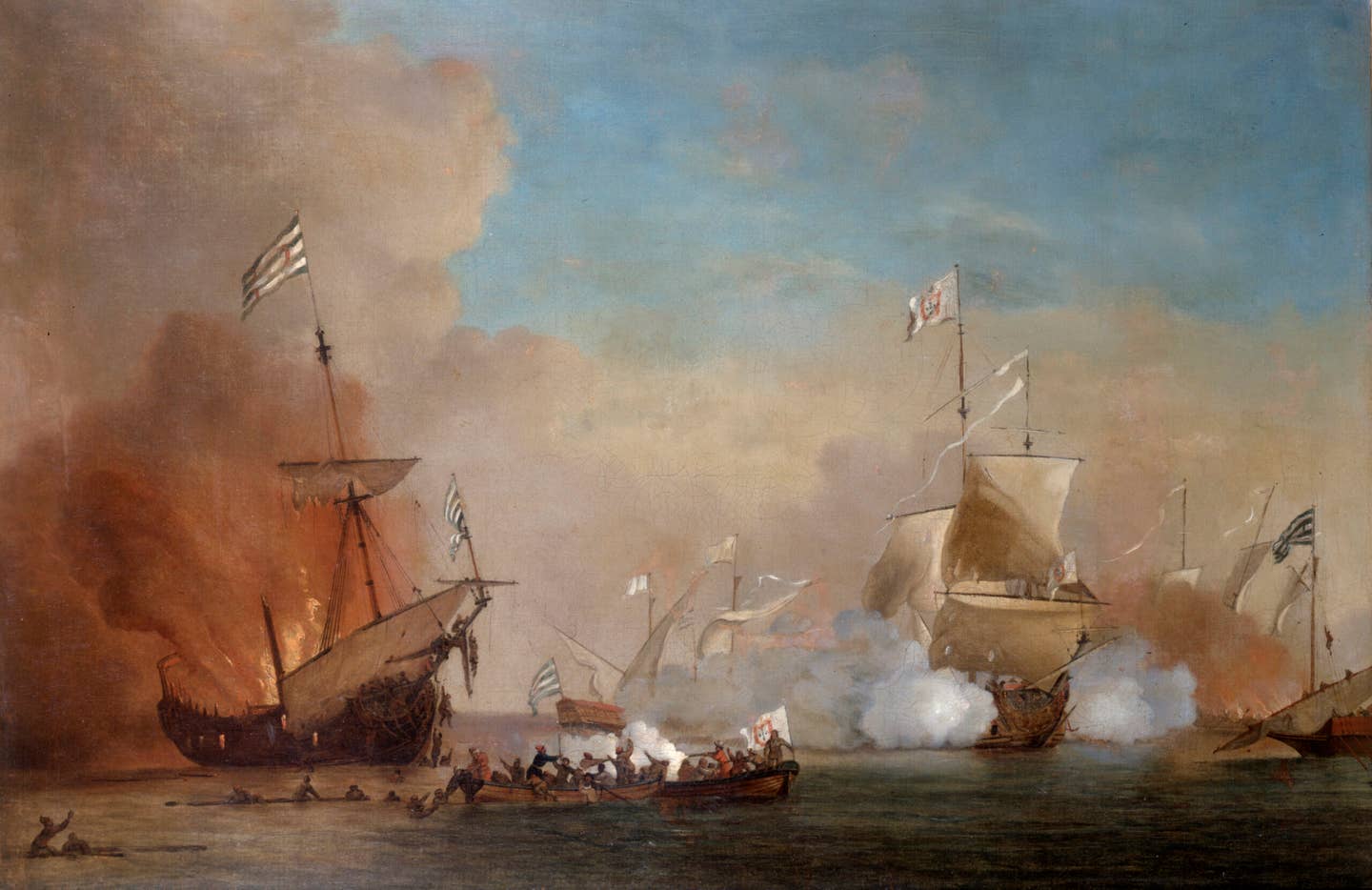 <em>Pirates Attacking a British Navy Ship</em>, a painting by the Dutchman William van de Velde the Younger, who lived between 1633 and 1707. <em>Photo by Art Media/Print Collector/Getty Images</em>