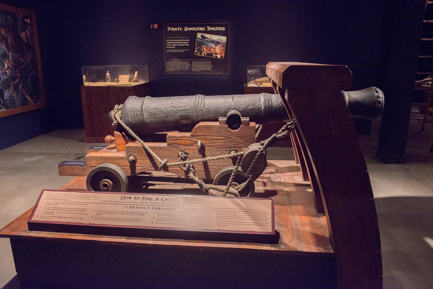 An English three-pound cannon recovered from the deck of the pirate ship <em>Whydah</em>, displayed at the Portland Science Center. The wreck of the pirate ship was discovered off Cape Cod, where it had sunk in a storm in 1717. <em>Photo by John Ewing/Portland Portland Press Herald via Getty Images</em>