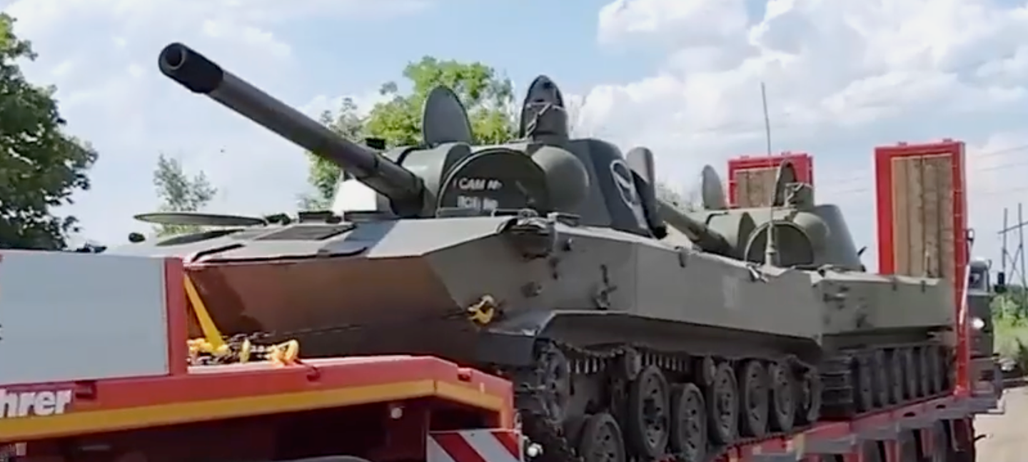 120mm 2S9 Nona self-propelled gun-mortars among the weapons the Russian Defense Ministry (MoD) claims Wagner turned over. (Russian MoD screencap)