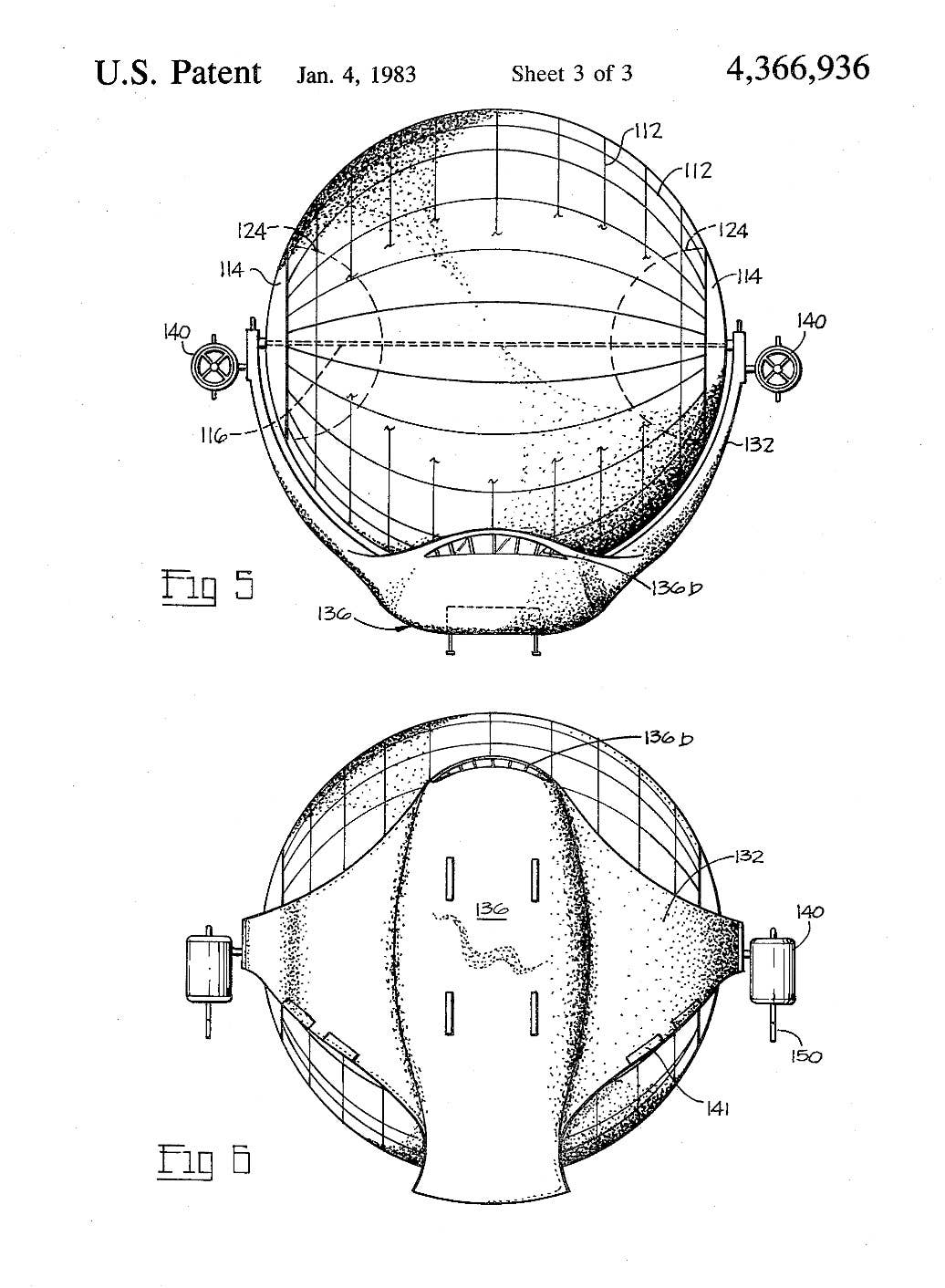 Front and rear view of the aerostat seen in the patent. <em>Frederick D. Ferguson </em>