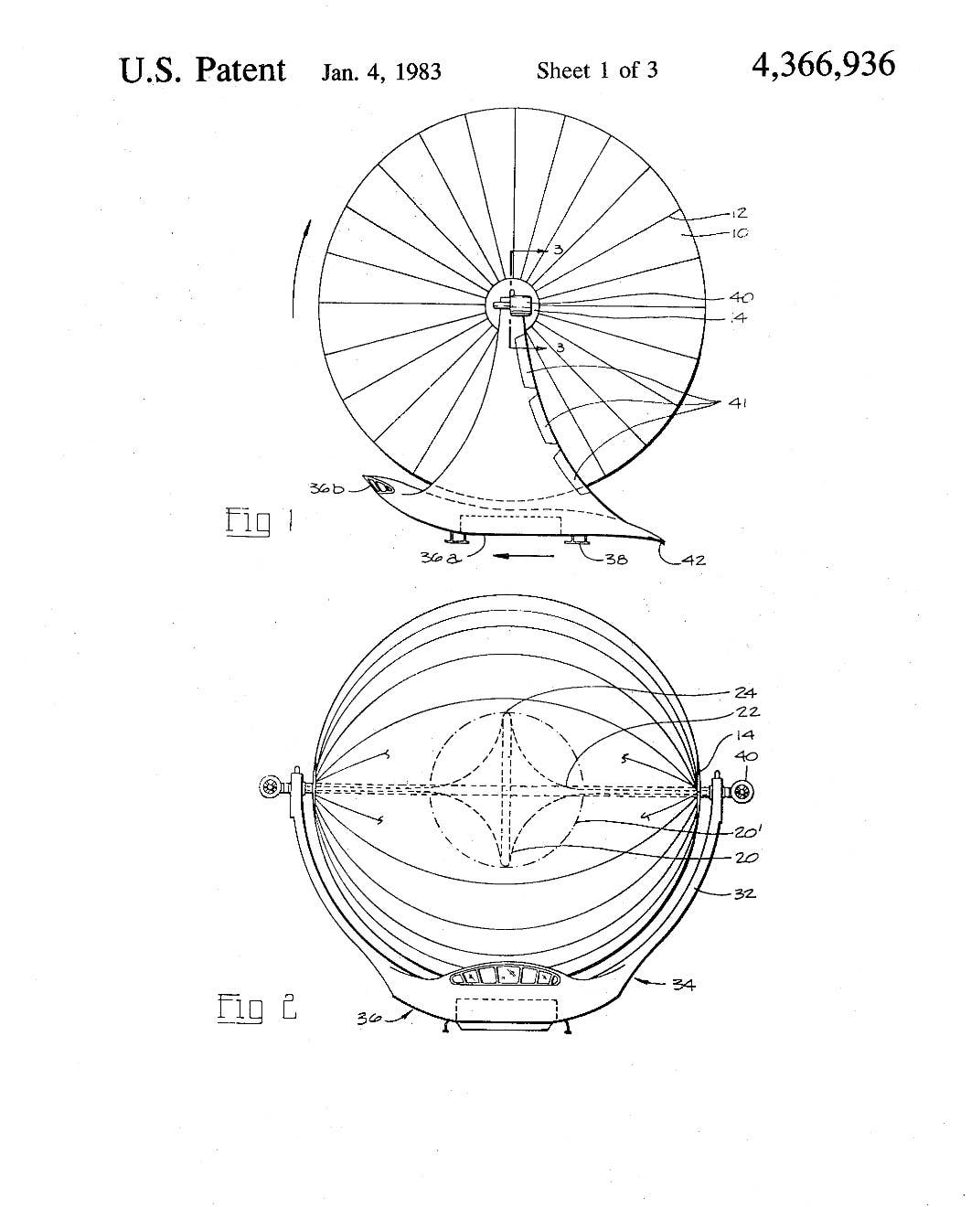 Diagram of the "aircraft having buoyant gas balloon" seen in Ferguson's 1981 patent. <em>Frederick D. Ferguson </em>
