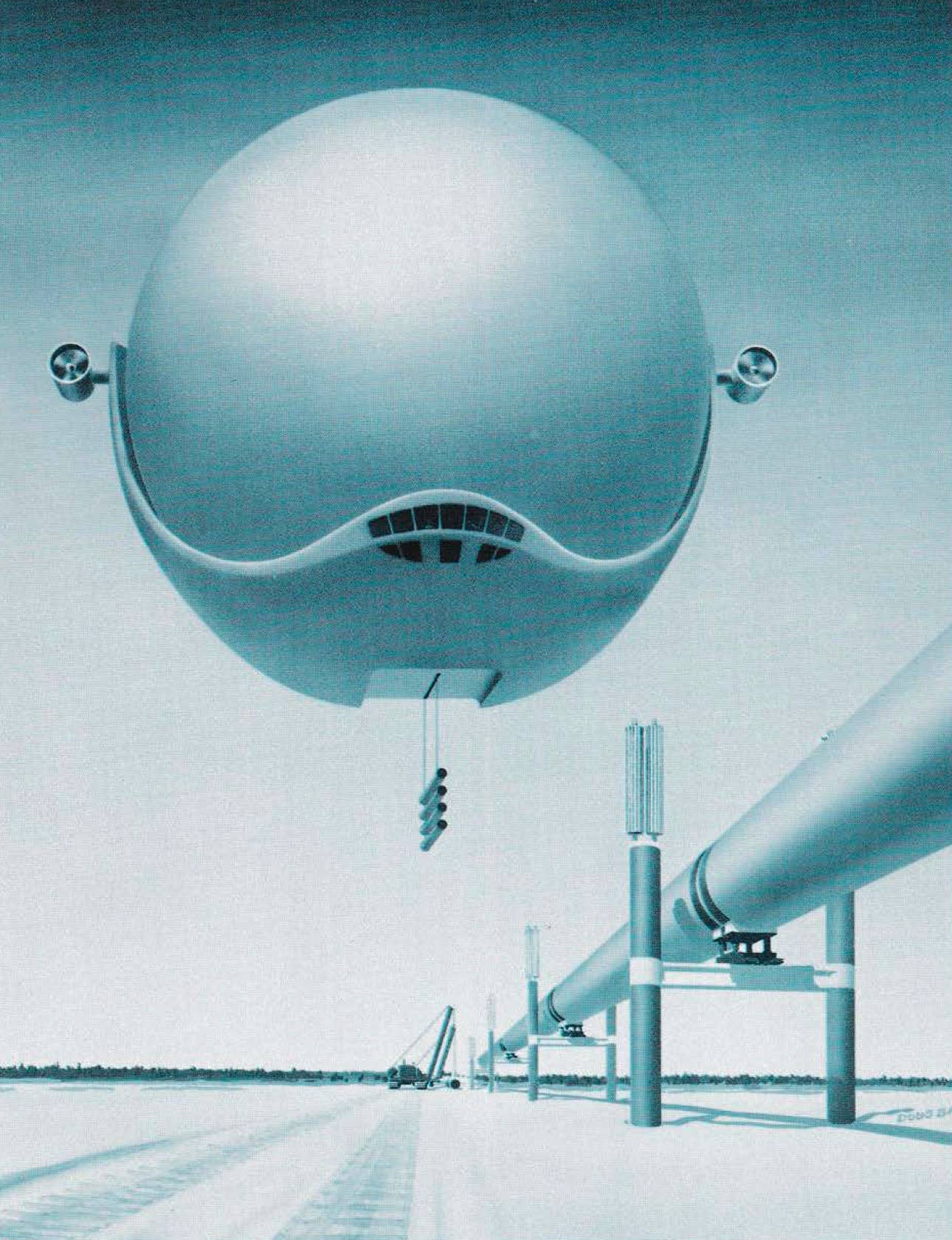 An artist's illustration of an LTA 20-1 aiding with pipeline construction. <em>Magnus Aerospace Corporation</em>