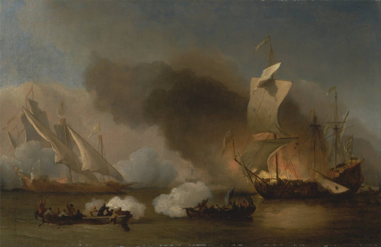 <em>An Action off the Barbary Coast with Galleys and English Ships</em>, another painting by William van de Velde the Younger. <em>Public Domain</em>