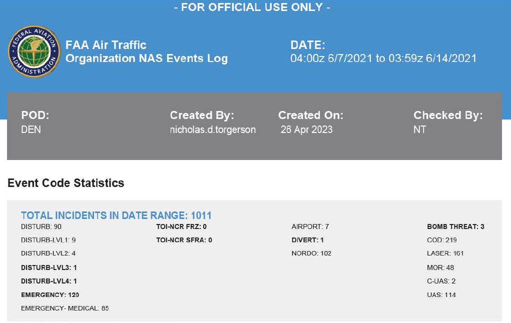 The full metadata released along with the June 2021 DEN logs. <em>FAA via FOAI</em>