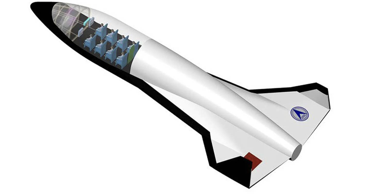 A rendering of one Chinese spaceplane design ostensibly intended for commercial purposes, but that could also have military applications. This particular design is intended to be launched via a traditional space launch rocket. <em><em>HAN PENGXIN / CHINA ACADEMY OF LAUNCH VEHICLE TECHNOLOG</em>Y</em>