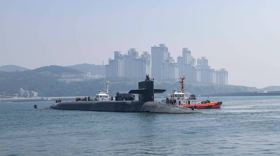 The <em>Ohio</em> class cruise missile submarine USS Michigan in Busan in June 2023. <em>USN</em>