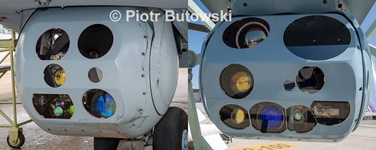 The standard GOES-451 (left) and modernized GOES-451M electro-optical targeting turrets. <em>Piotr Butowski</em>