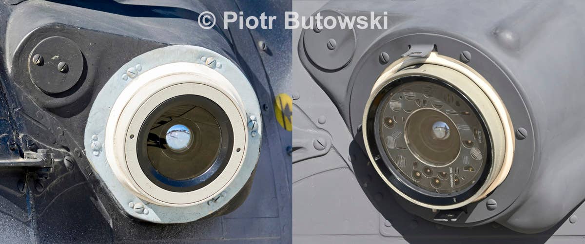 The standard L370-2 (left) and modernized L418-2 ultraviolet missile approach warning sensors. <em>Piotr Butowski</em>