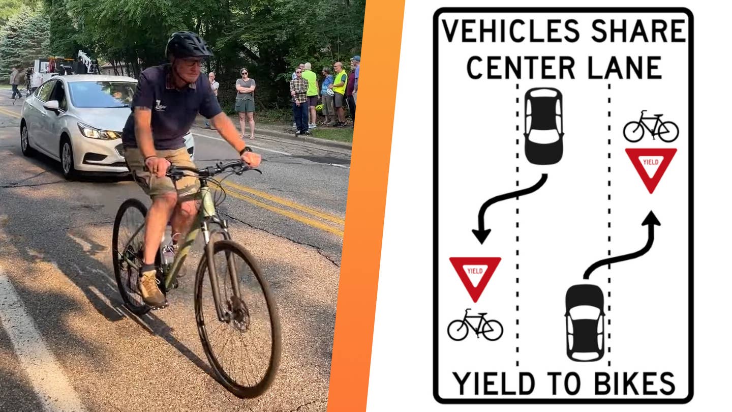 Oncoming Cars Share a Lane and Yield to Bikes in Weird Michigan Road Pilot