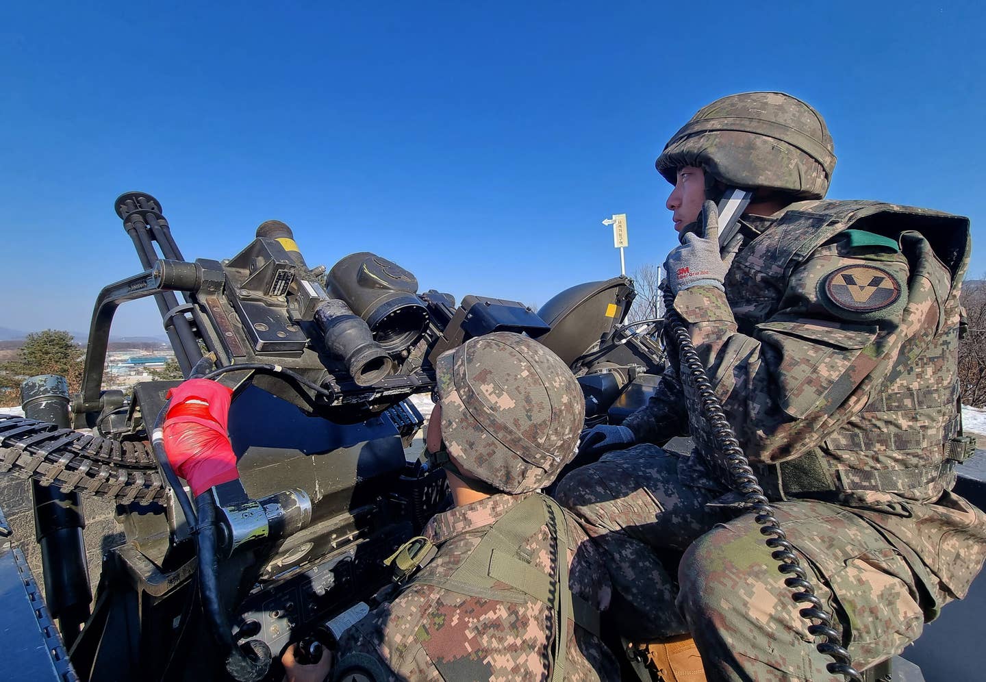 South Korean soldiers operating a 20mm Vulcan rotary cannon during an anti-drone drill on December 29, 2022 in Yangju, South Korea.<em> Photo by South Korean Defense Ministry via Getty Images</em>