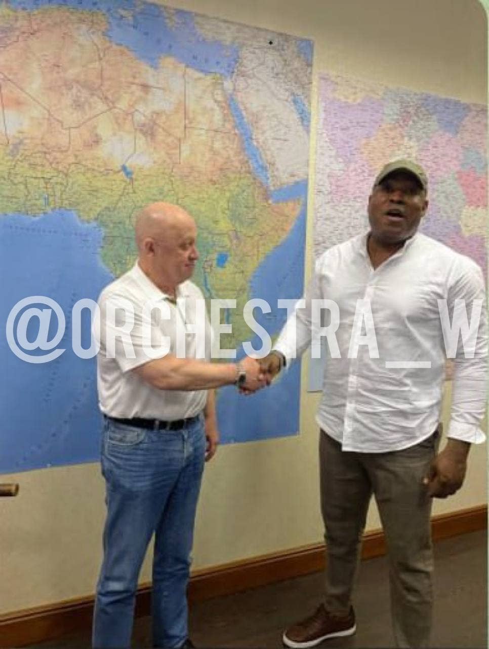 Wagner leader Yevgeny Prigozin met with African officials and business leaders according to a Telegram channel associated with Wagner. (Orchestra W Telegram photo)
