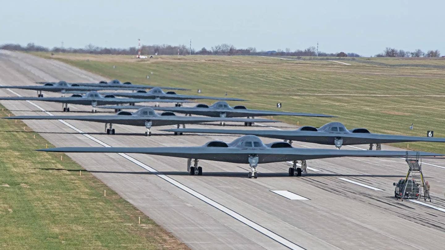 Approximately 40 percent of the Air Force's total B-2 Spirit stealth bomber fleet is seen in this picture. <em>USAF</em>