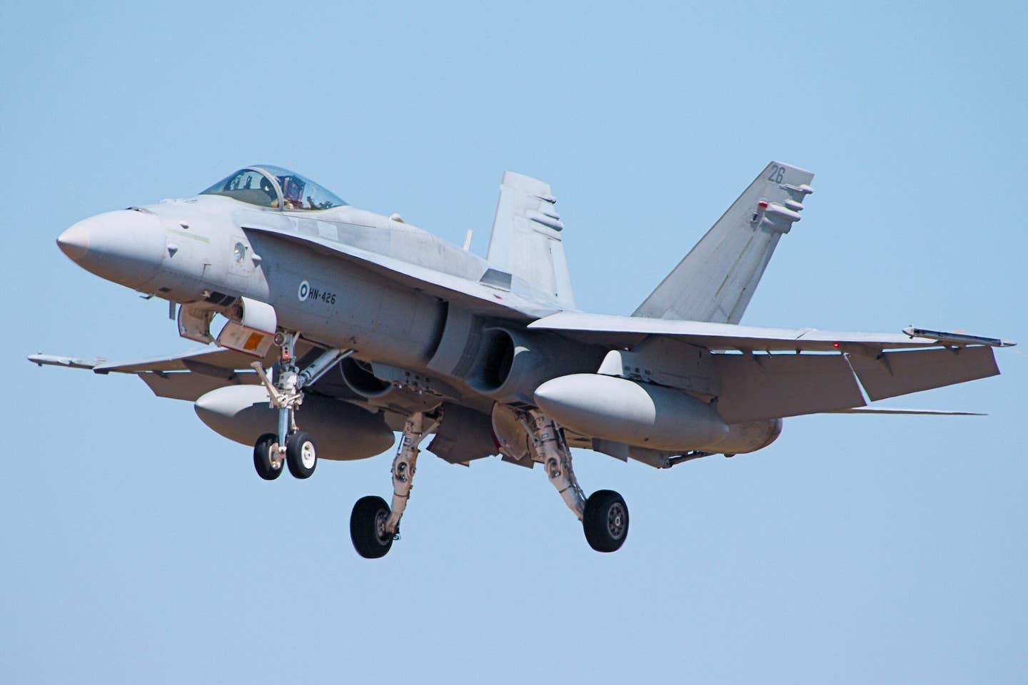 Finnish Air Force F/A-18 Hornet, pictured on August 17, 2018. <em>Airwolfhound via Getty Images</em>
